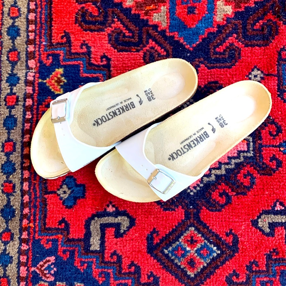Birkenstock White Single Strap Slide Sandals
